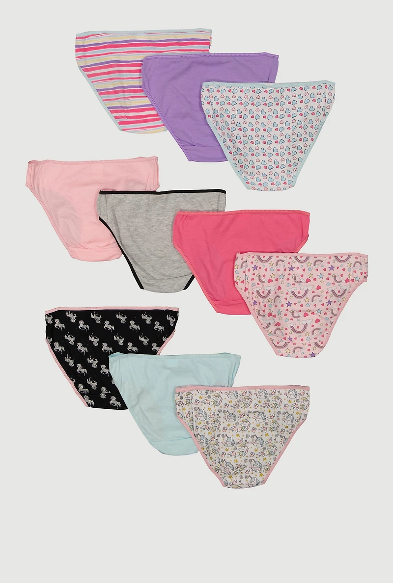 Girls Assorted Print Panties 10 Pack