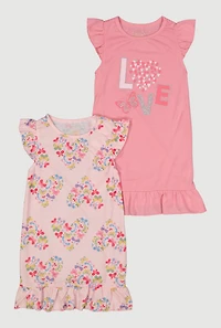 Girls Butterfly Love Graphic Nightgowns 2 Pack