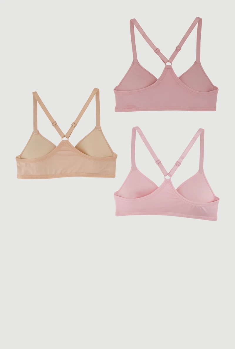 Girls Front Closure Racerback Plunge Bras 3 Pack