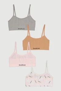 Girls Bebe Graphic Seamless Cami Bras 4 Pack