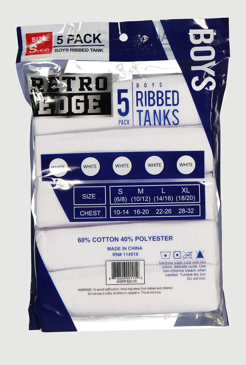 Boys Ribbed Knit Tank Tops 5 Pack