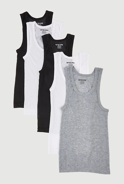 Boys Assorted Rib Knit Tank Tops 5 Pack, Multi, Size 18-20