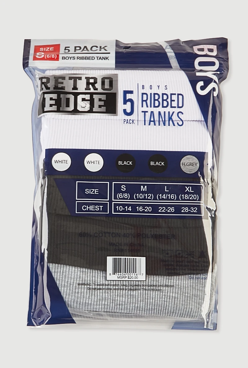 Boys Assorted Rib Knit Tank Tops 5 Pack