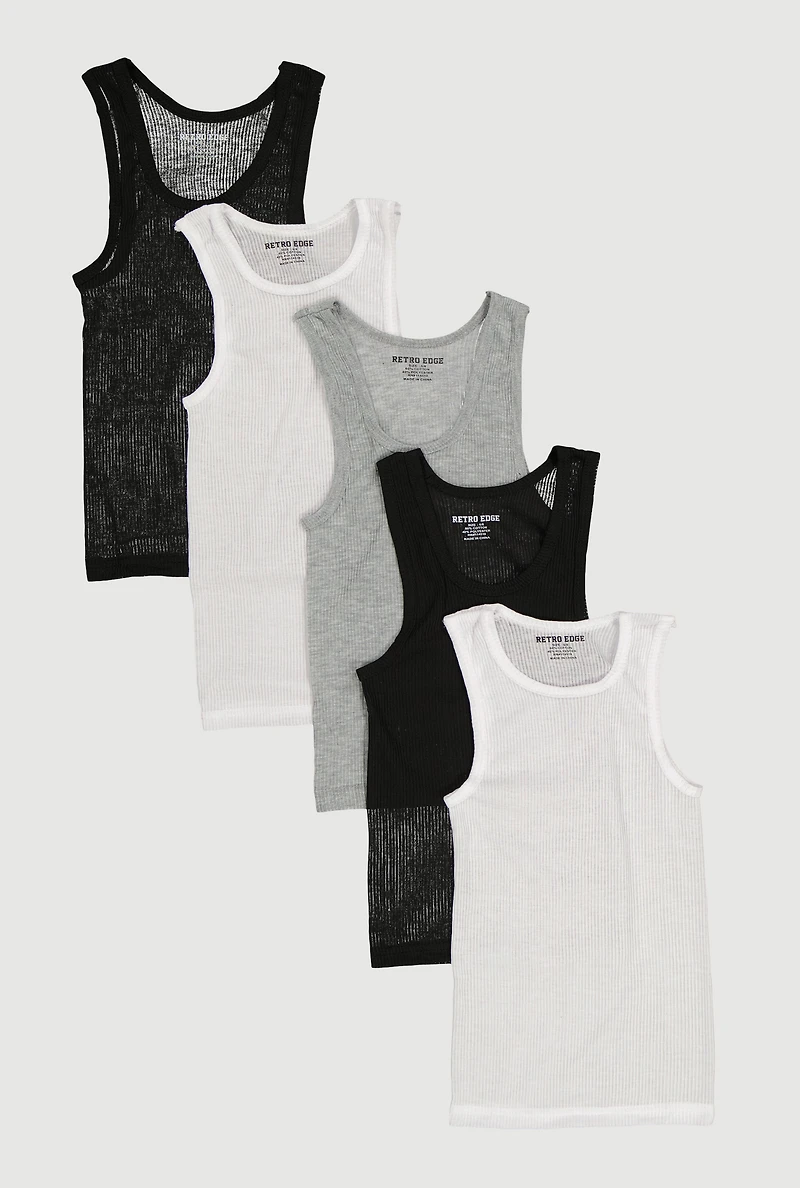 Boys Assorted Ribbed Knit Tank Tops 5 Pack