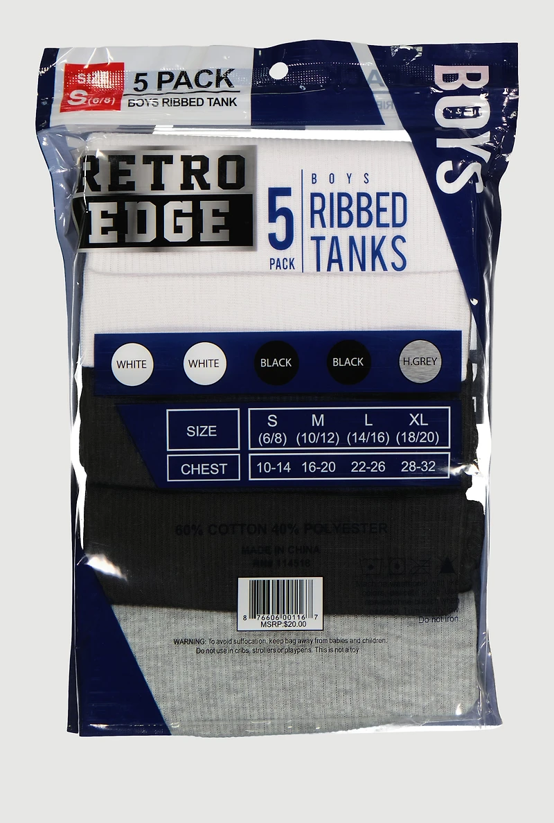 Boys Assorted Ribbed Knit Tank Tops 5 Pack