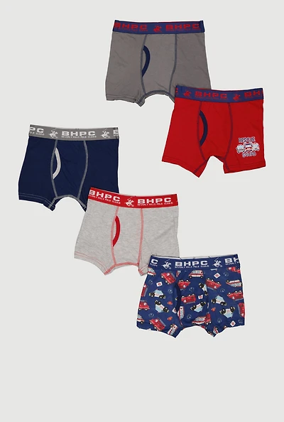 Boys Contrast Trim Rescue Squad Graphic Boxer Briefs 5 Pack