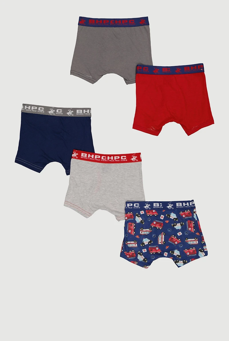 Boys Contrast Trim Rescue Squad Graphic Boxer Briefs 5 Pack