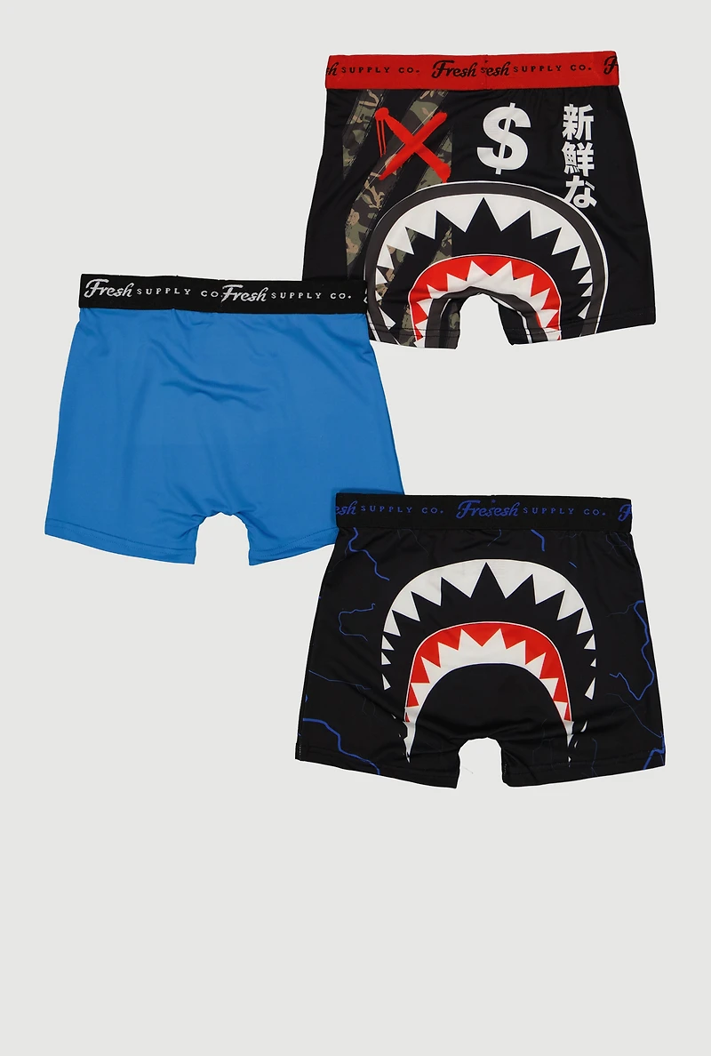 Boys Shark Teeth Print Boxer Briefs 3 Pack