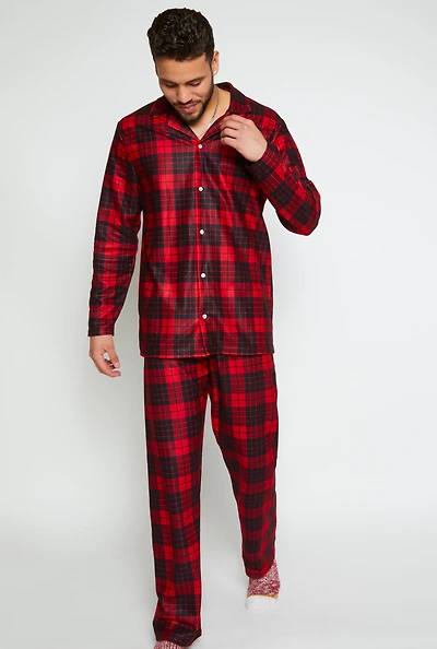 Mens Matching Buffalo Plaid Family Pajamas, Red, Size S