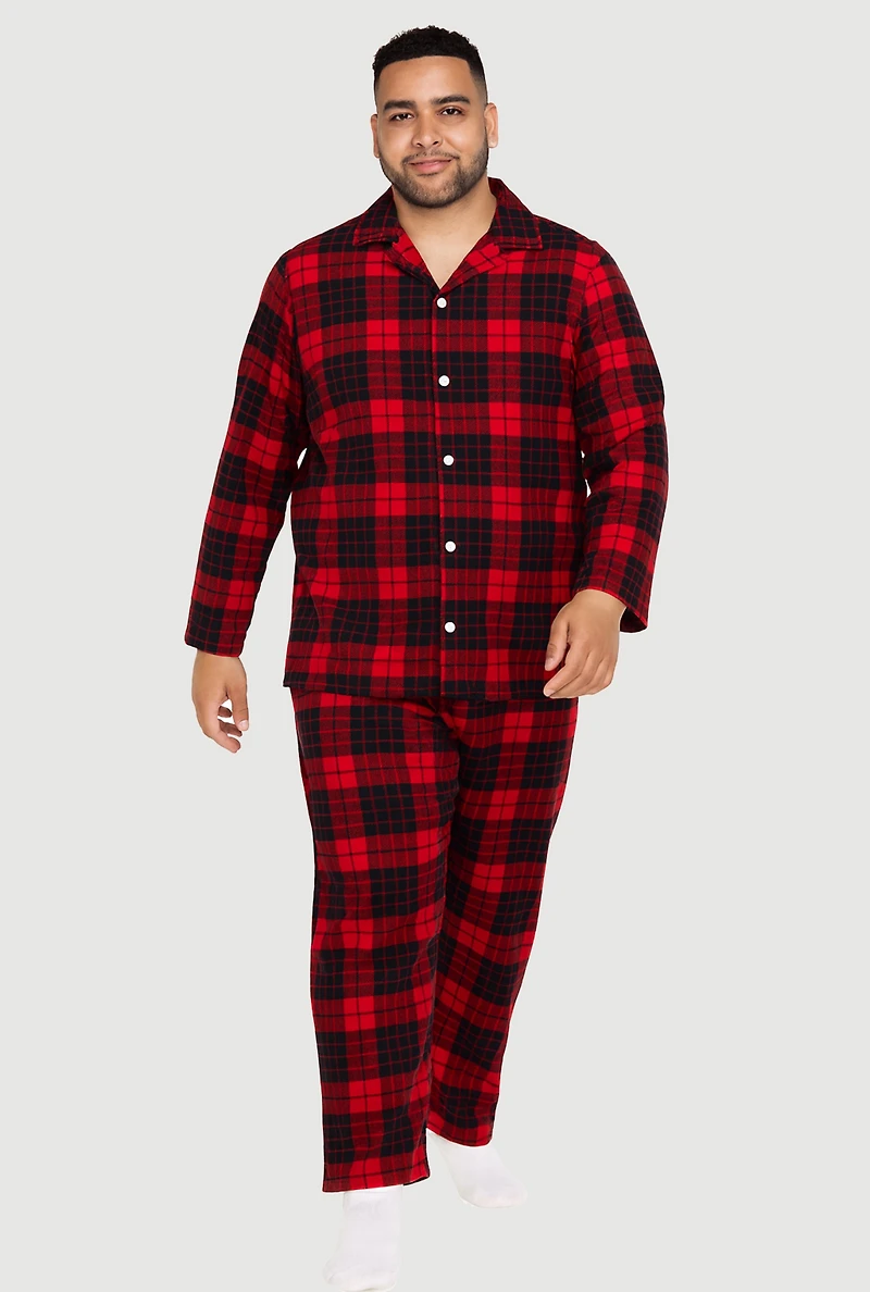 Plus Size Mens Buffalo Plaid Family Pajamas, Red, Size 1X