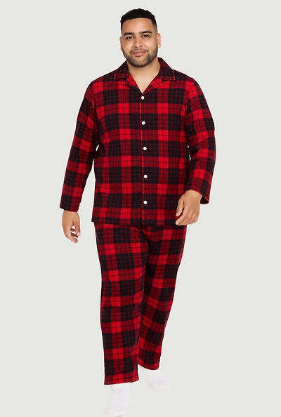 Plus Size Mens Buffalo Plaid Family Pajamas, Red, Size 1X