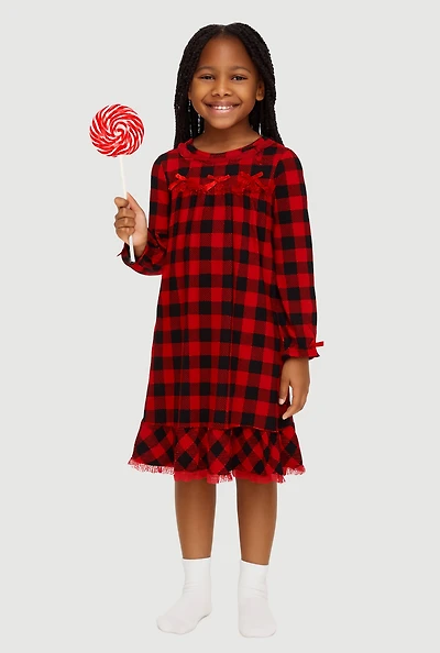 Girls Matching Buffalo Plaid Nightgown Family Pajamas