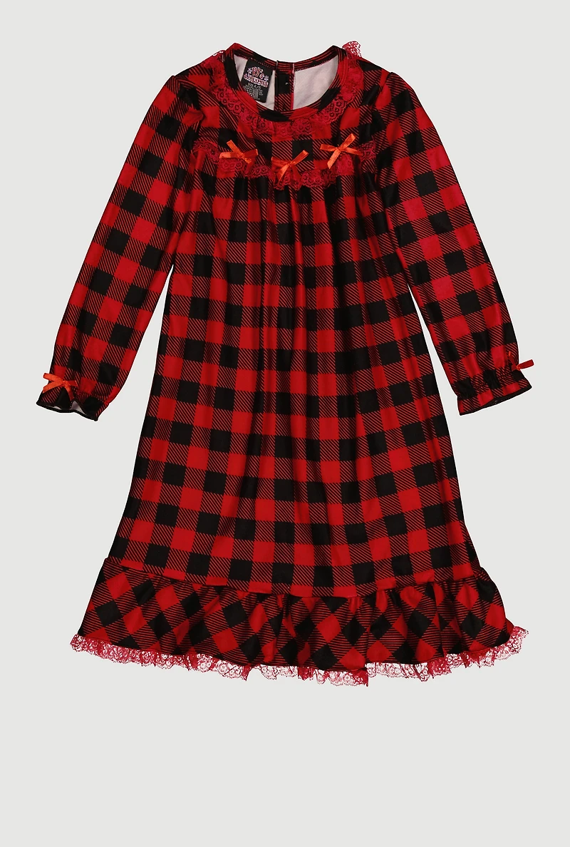 Girls Matching Buffalo Plaid Nightgown Family Pajamas