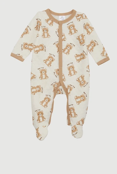 Baby Boys 0-9M Quilted Bear Hug Graphic Footed Jumpsuit, Beige,