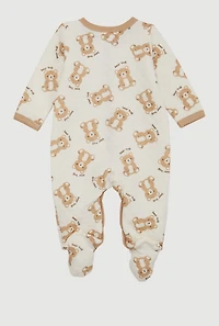 Baby Boys 0-9M Quilted Bear Hug Graphic Footed Jumpsuit