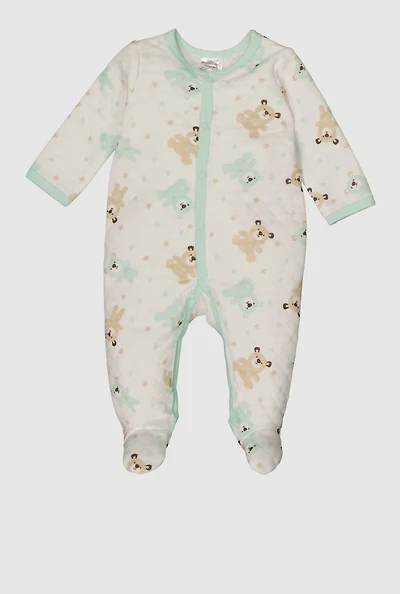 Baby Boys 0-9M Teddy Bear Graphic Quilted Footed Jumpsuit, White, Size 3-6M
