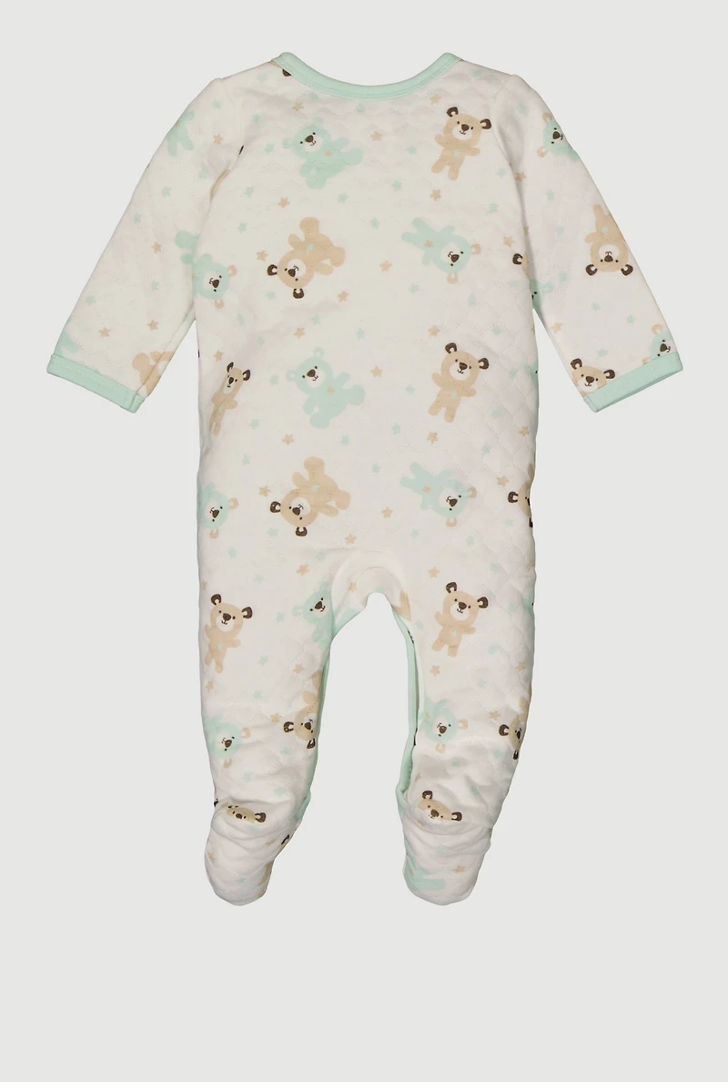 Baby Boys 0-9M Teddy Bear Graphic Quilted Footed Jumpsuit, White, Size 3-6M