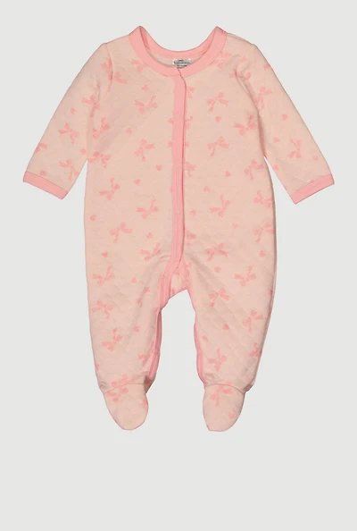 Baby Girls 0-9M Bow Print Quilted Footed Jumpsuit, Orange, Size 0-3M