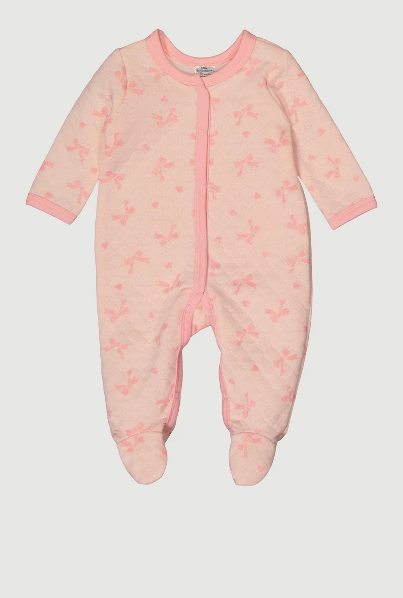 Baby Girls 0-9M Bow Print Quilted Footed Jumpsuit, Orange, Size 0-3M