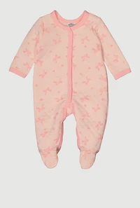 Baby Girls 0-9M Bow Print Quilted Footed Jumpsuit, Orange, Size 0-3M