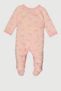 Baby Girls 0-9M Bow Print Quilted Footed Jumpsuit, Orange, Size 0-3M