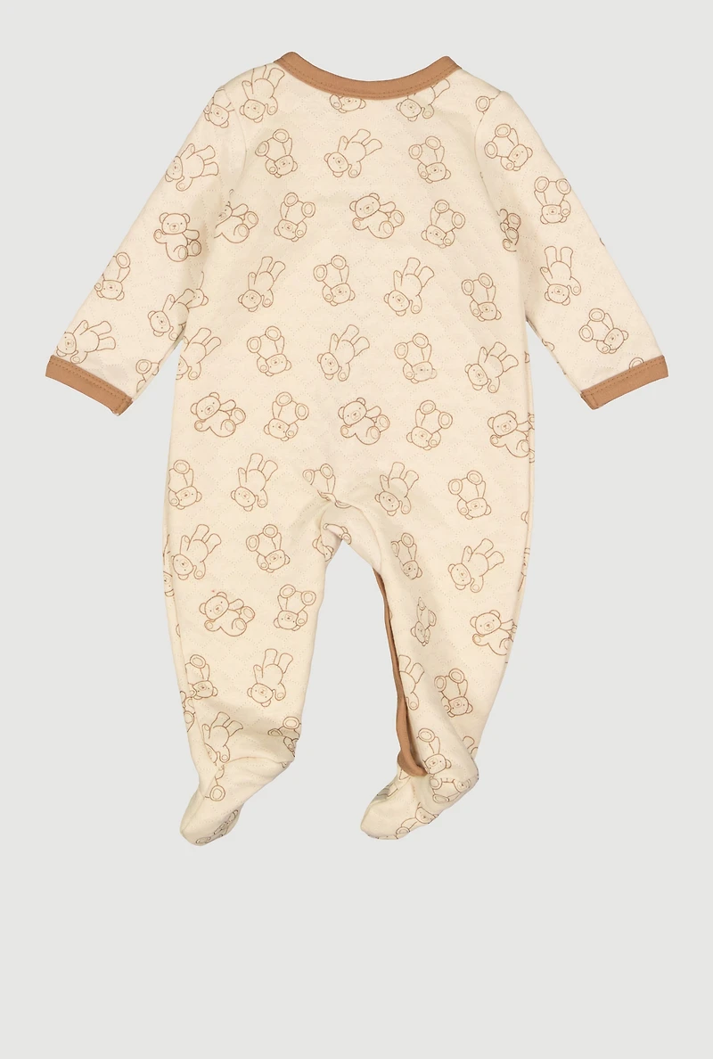 Baby Boys 0-9M Quilted Teddy Bear Print Footed Jumpsuit