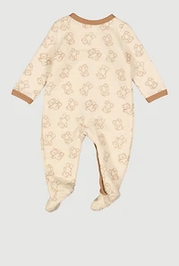 Baby Boys 0-9M Quilted Teddy Bear Print Footed Jumpsuit