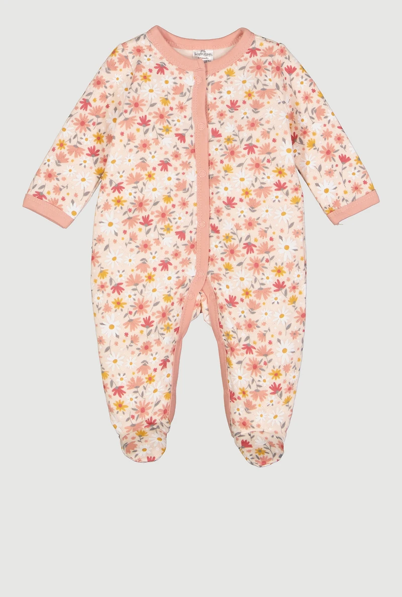 Baby Girls 0-9M Floral Print Footed Jumpsuit, Pink, Size 6-9M