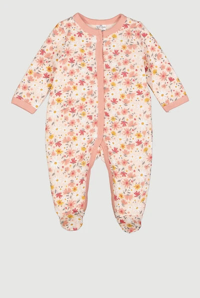 Baby Girls 0-9M Floral Print Footed Jumpsuit, Pink, Size 6-9M