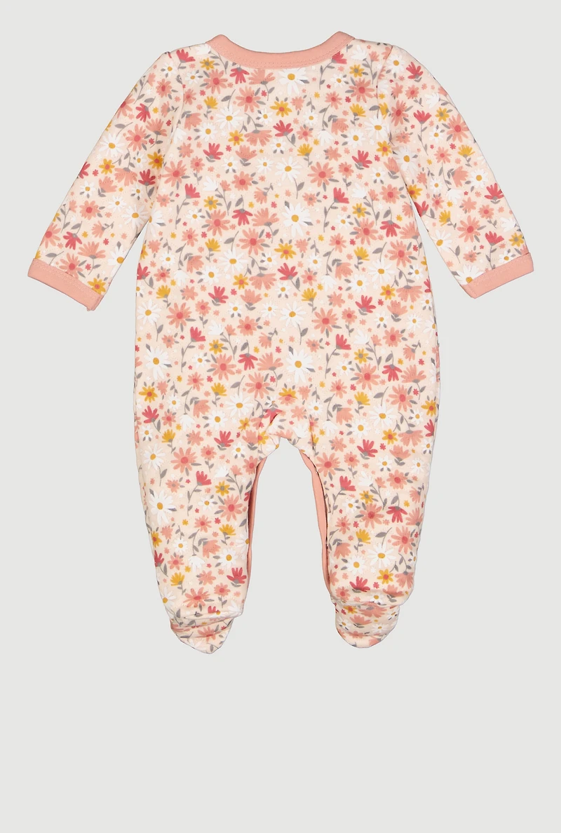 Baby Girls 0-9M Floral Print Footed Jumpsuit, Pink, Size 6-9M