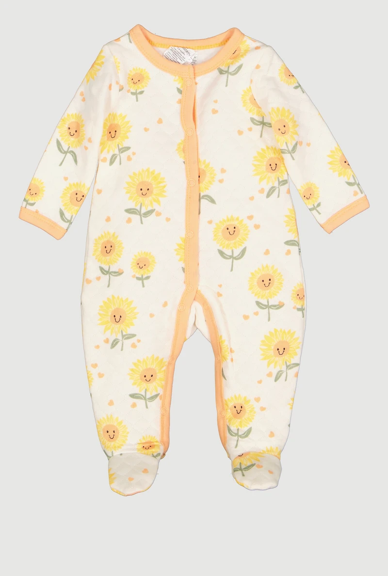 Baby Girls 0-9M Sunflower Print Quilted Footed Jumpsuit, White, Size 6-9M