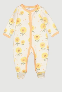 Baby Girls 0-9M Sunflower Print Quilted Footed Jumpsuit, White, Size 6-9M