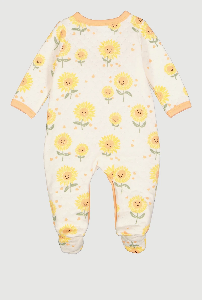 Baby Girls 0-9M Sunflower Print Quilted Footed Jumpsuit, White, Size 6-9M