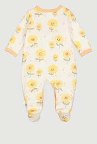 Baby Girls 0-9M Sunflower Print Quilted Footed Jumpsuit, White, Size 6-9M