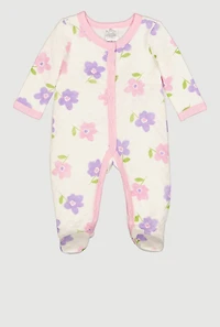 Baby Girls 0-9M Flower Print Quilted Footed Jumpsuit, White, Size 3-6M