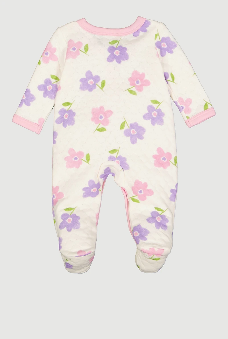 Baby Girls 0-9M Flower Print Quilted Footed Jumpsuit