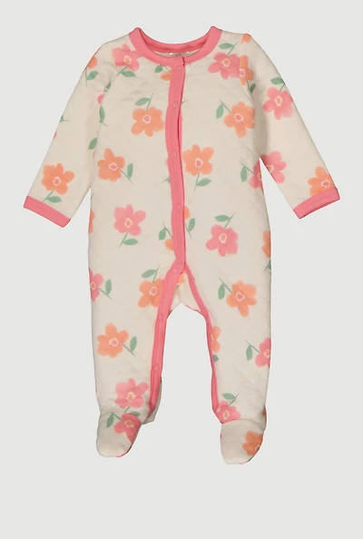 Baby Girls 0-9M Floral Print Quilted Footed Jumpsuit, Beige, Size 6-9M