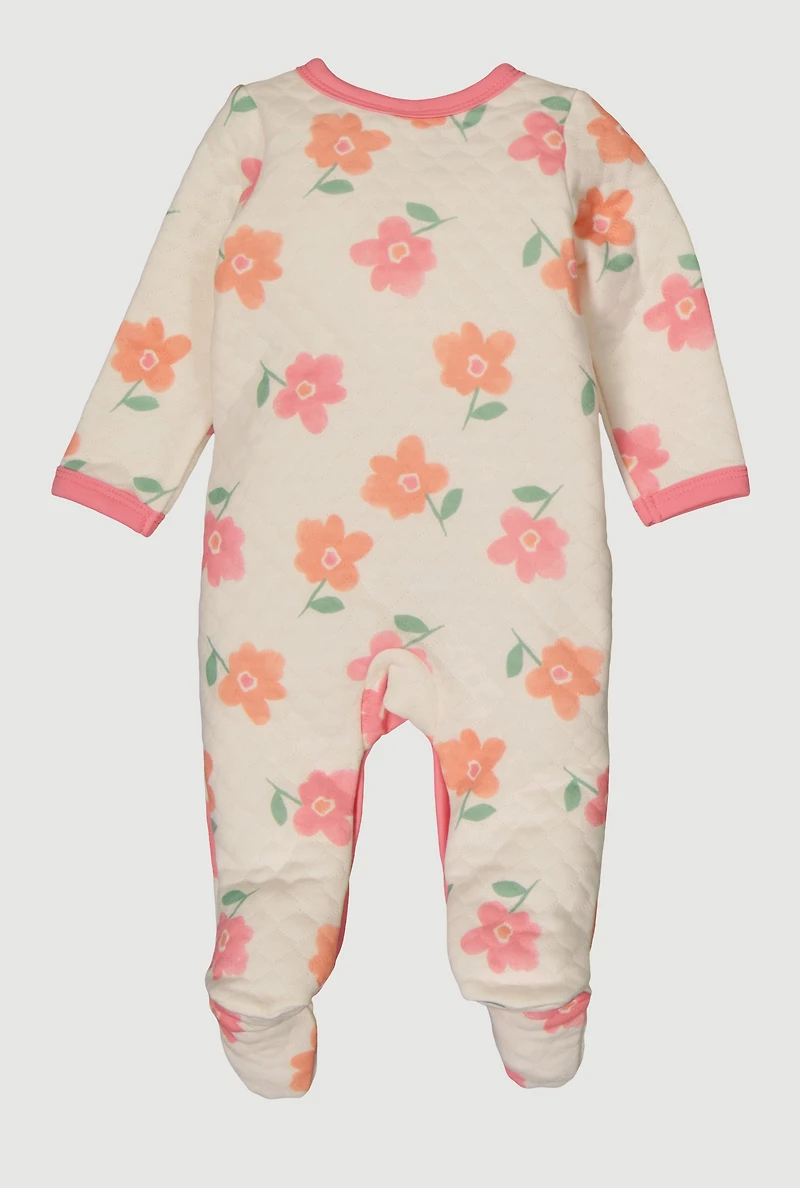 Baby Girls 0-9M Floral Print Quilted Footed Jumpsuit