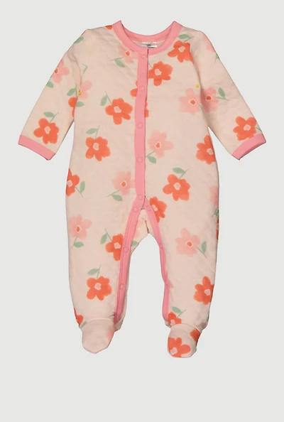 Baby Girls 0-9M Daisy Print Quilted Footed Jumpsuit, Pink, Size 6-9M
