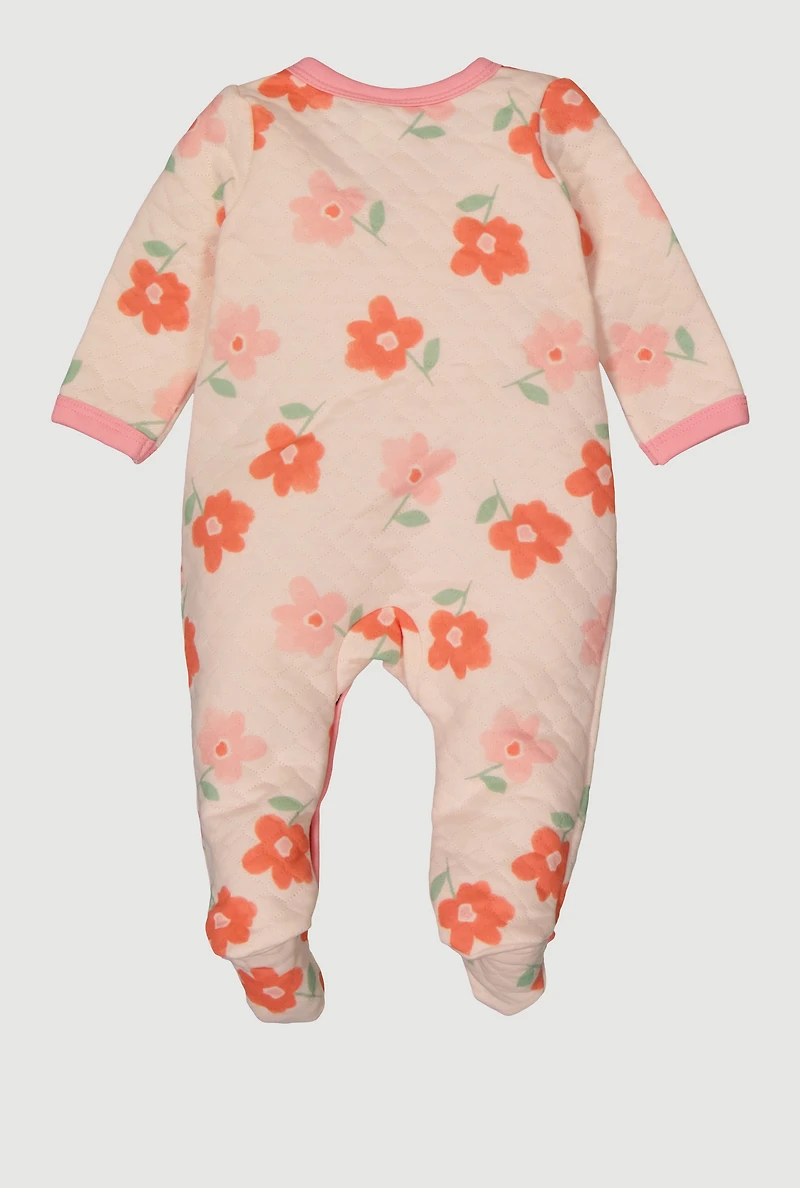 Baby Girls 0-9M Daisy Print Quilted Footed Jumpsuit, Pink, Size 0-3M