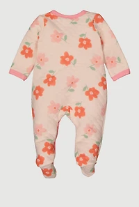 Baby Girls 0-9M Daisy Print Quilted Footed Jumpsuit, Pink, Size 0-3M