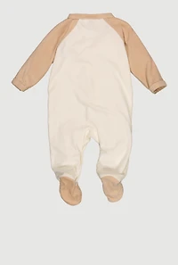 Baby Boys 0-9M Bear Graphic Footed Jumpsuit and Beanie, Beige, Size 3-6M