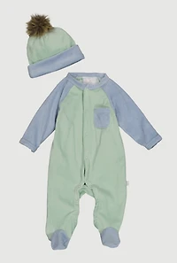 Baby Boys 0-9M Color Block Footed Jumpsuit and Beanie