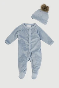 Baby Boys 0-9M Velour Footed Jumpsuit with Hat