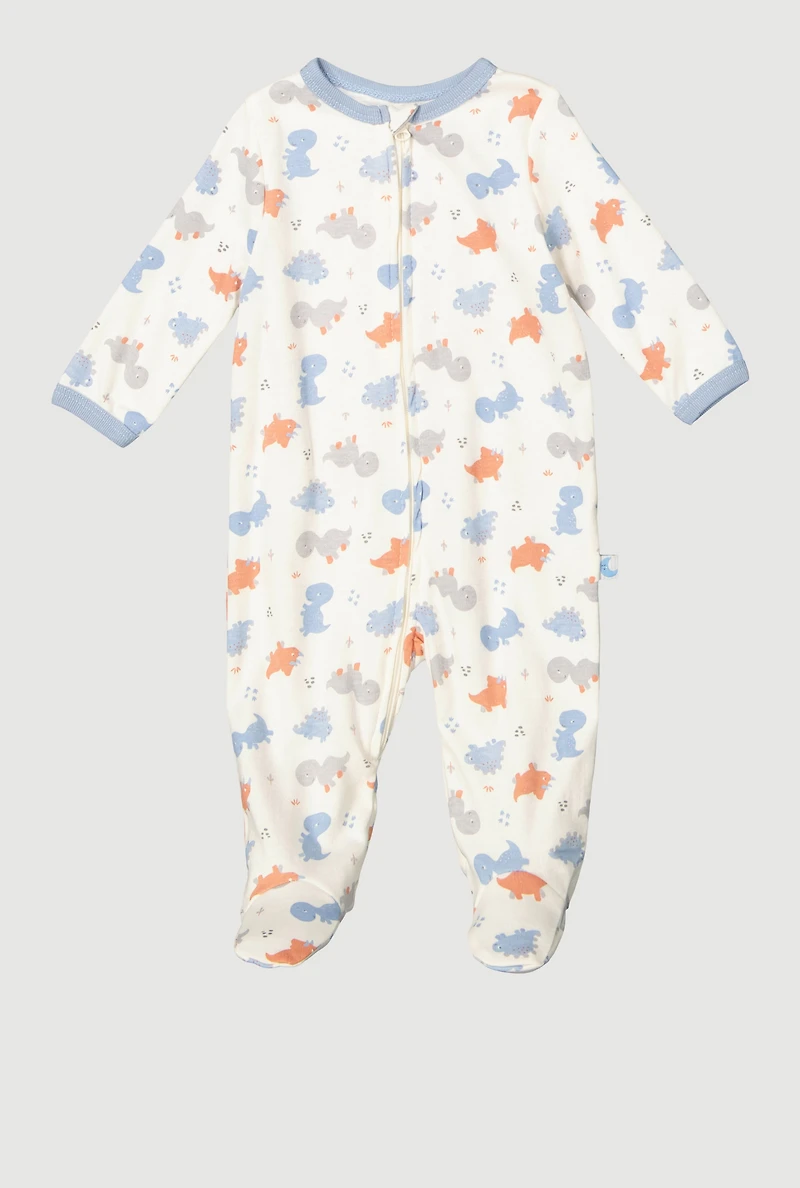 Baby Boys 0-9M Dinosaur Print Footed Jumpsuit, White, Size 0-3M