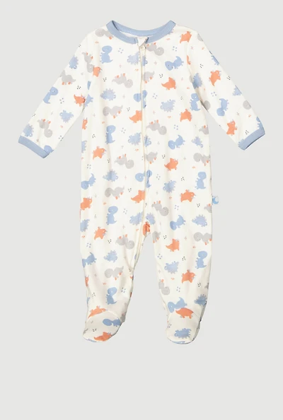 Baby Boys 0-9M Dinosaur Print Footed Jumpsuit, White, Size 0-3M