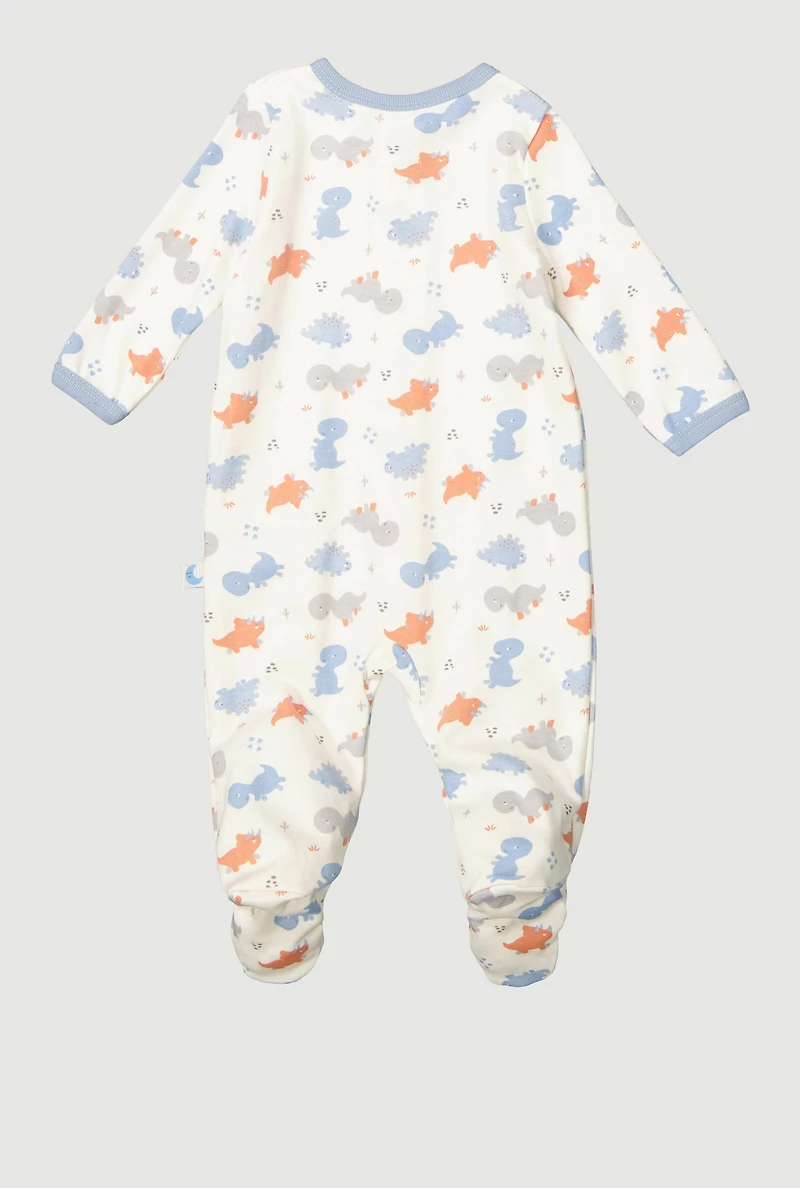 Baby Boys 0-9M Dinosaur Print Footed Jumpsuit, White, Size 0-3M
