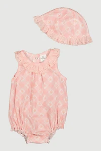 Baby Girls 0-9M Plaid Flower Print Romper with Hat