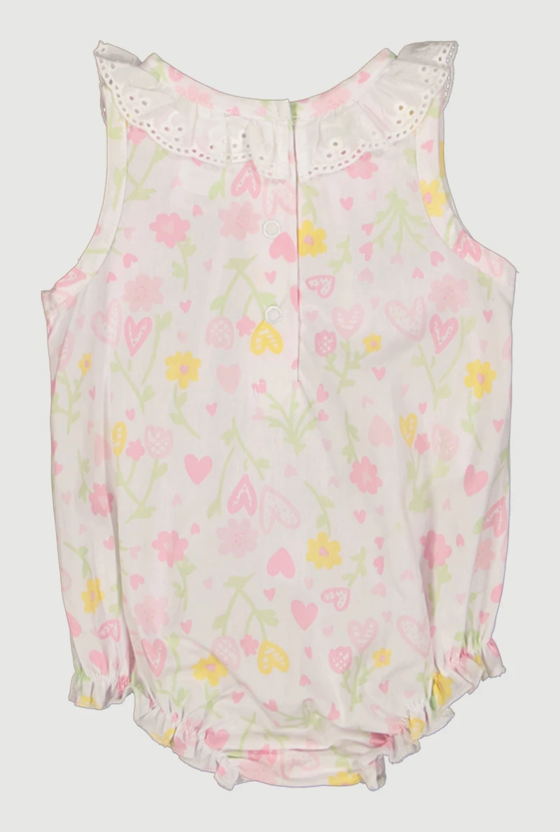 Baby Girls 0-9M Eyelet Detail Floral Print Romper with Hat