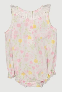 Baby Girls 0-9M Eyelet Detail Floral Print Romper with Hat